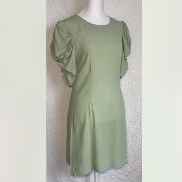 BILLIE The Label Revolve Helena Mini Dress Women’s Sage Green Puff Sleeves - Picture 6 of 16